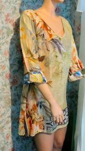 Ladies SOFT SURROUNDINGS Sage Green Tunic Vintage Print Linen XL - Picture 1 of 4