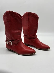 Damen-Cowboystiefel Größe 8 Vintage rot Leder mit silberner Spitze Stiefelgürtel Sutton Pl - Bild 1 von 13