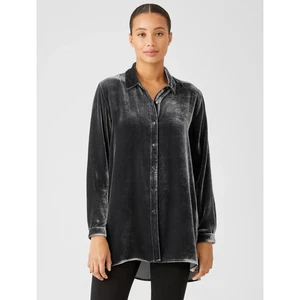 NEW Eileen Fisher Classic Collar Long Shirt Silk Velvet GRAPHITE Tunic $278 PP - Picture 1 of 24