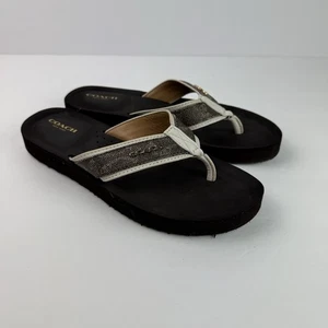 Sandalias para mujer COACH marrón tostado tacón de cuña sin cordones tanga chanclas Jolene 7,5B - Imagen 1 de 10