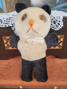 Oso panda de peluche vintage años 30 40 posiblemente hecho en Japón o Alemania - Imagen 1 de 5