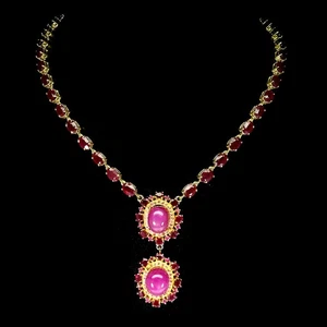 925 Sterling Silver Necklace Oval Ruby 13x10mm Natural Gemstone Jewelry 17inches - Picture 1 of 13