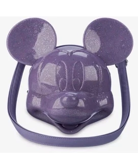 NUOVA borsa a tracolla Disney Parks Loungefly viola testa di Topolino glitter - Foto 1 di 3