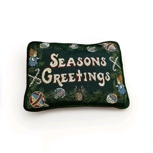 Vintage Season's Greeting Tapestry Throw Pillow Holiday Christmas Decor Cozycore - Picture 1 of 10
