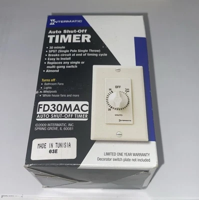 Temporizador de apagado automático INTERMATIC FD30MWC 30 min monopolo. Color Almendra Foto 1 de 4