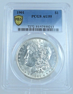 1901-P Morgan Silver Dollar $1 AU55 PCGS BLAST WHITE COIN BEAUTY FREE SHIPPING#9 - Image 1 of 4