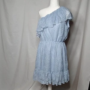 Love, Fire Women's One Shoulder Flounce Lace Overlay Dress Blue Large - Picture 1 of 9