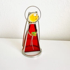 Vintage Glass House Studio Red Stained Glass Angel, Holiday Light Nativity Decor - Picture 1 of 7