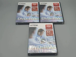 TDK DVD + RW 1-4X 4.7GB SINGLE SIDED DVD RE-WRITABLE - 3 Discs - Picture 1 of 1