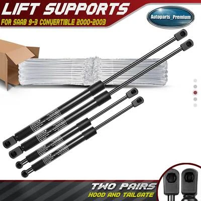 4x Capó delantero y maletero trasero Elevador Soportes Amortiguadores Puntales para Saab 9-3 2000-2003 Foto 1 de 4