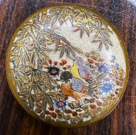 SHIMAZU Family Crest Japanese Satsuma Button w/ Birds & Flora Button, 1 ¼” Dia Cover