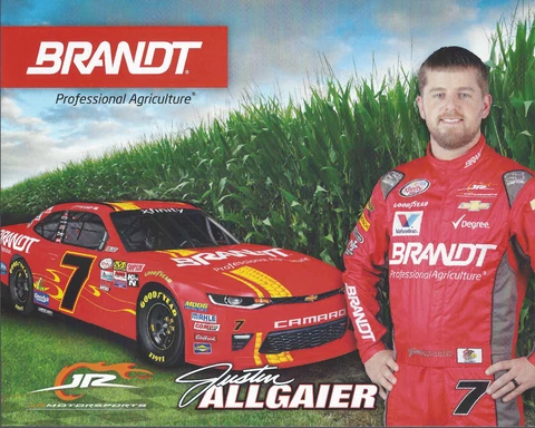 2017 JUSTIN ALLGAIER "BRANDT" #7 JR MOTORSPORTS NASCAR XFINITY SERIES POSTCARD Cover