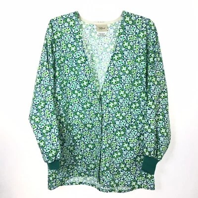 Tafford Scrub Top Women's Small Green Paisley Long Sleeve Snap Button - Image 1 of 4