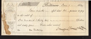 US EMBOSSED REVENUE RM 370 ON BALTIMORE PROMISSORY NOTE DATED 6/8/1849 - Picture 1 of 3