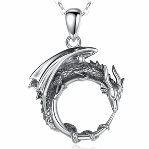 DRAGONE PENDANT STERLING SILVER 925 NECKLACE JEWELRY VINTAGE STYLE GIFT MOON - Picture 1 of 6