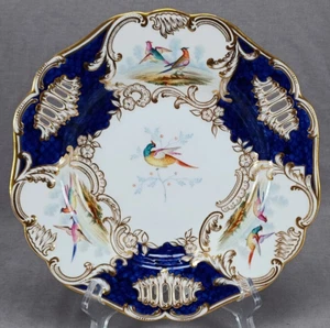 Copeland Spode handbemalte Vögel Kobalt & Gold durchbohrt 9 3/8 Zoll Platte J - Bild 1 von 13