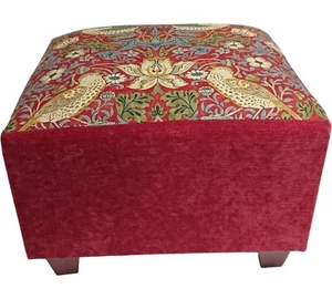 Footstool pouffe Stool Genuine William Morris & Co Red Strawberry thief UK made - Picture 1 of 6