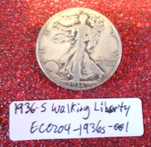 1936 S Walking Liberty Half Dollar, Filled Mint Mark Error; Vintage Old Coin - Picture 1 of 3