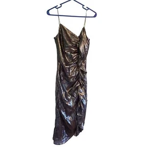 Topshop Metallic Silver Sleeveless Asymmetrical Midi Dress Women's Size 4 - Picture 1 of 11