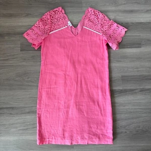 Escada Linen Dress Womens Size Medium Pink Broderie Sleeve 100% Linen Lagenlook - Picture 1 of 11