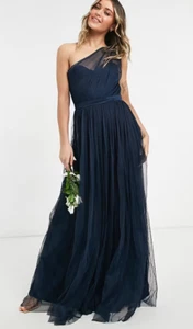 ASOS Anaya with Love Bridesmaid Tulle One-Shoulder Maxi Dress Navy Size 18 NWT - Picture 1 of 16
