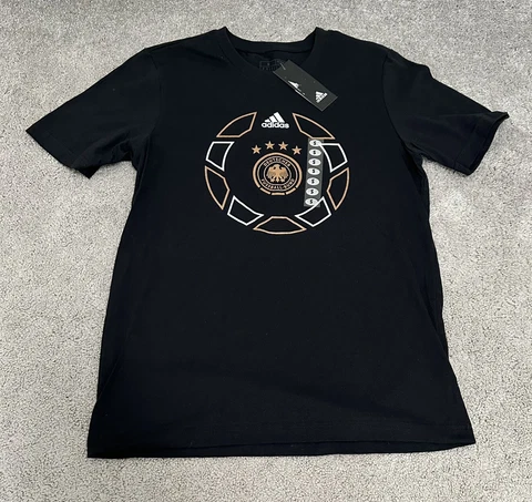 Adidas Germany Mens Shirt Black Small Graphic Soccer Logo Short Sleeve Team Cover
