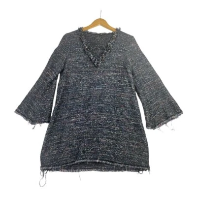 Zara Tweed Bell рукав мини-платье размер большой синий/черный - Изображение 1 из 4