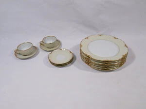 Hutschenreuther Bavaria LHS Gold Dish Set 7 Dinner Plate 2 Cup  5 Saucer - Picture 1 of 12