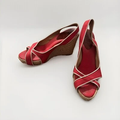 CHRISTIAN LOUBOUTIN Alpargata Piluca de Lona Roja/Crema Cuñas Peep-Toe Talla 37.5 Foto 1 de 4