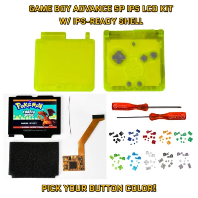 Game Boy Advance SP GBA SP IPS 101 LCD Full KIT W/ PRE CUT SHELL - Neon Yellow - Image 1 of 4