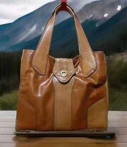 Stunning Vtg Perlina NY Leather Purse Western Shoulder Tote Bag Cognac Brown - Picture 1 of 7
