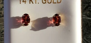 Garnet Labcreated Oval Cut Stud Earrings 14kt Solid Yellow Gold - Picture 1 of 12