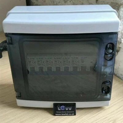 8 Way Weatherproof Garage Shed Consumer Unit Fuse Box 100A Mains Switch + 6 MCBs