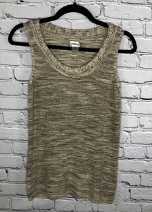 Chicos Top Women 1 One Medium Gold Metallic Sleeveless Tank Blouse Knit Shiny - Picture 1 of 9