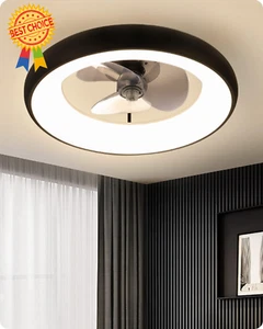 Low Profile Ceiling Fan w/ Light & Remote, Dimmable LED, Timer, 20" Flush Mount - Picture 1 of 12