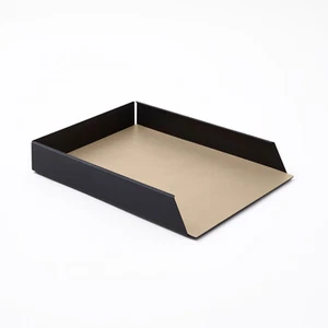 Corbeille à Courrier Empilable Documents A4 - Acier Noir et Cuir Beige - Foto 1 di 5