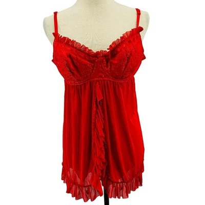 Dreamgirl Floral Satén Jacquard Malla Elástica Lencería Babydoll Rojo Grande Foto 1 de 4