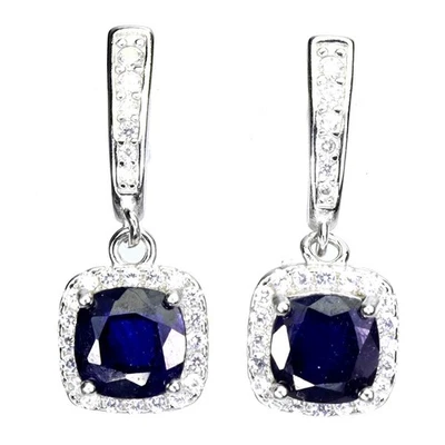 Pendientes de plata de ley 925 cojín zafiro azul 6 mm piedras preciosas naturales joyería Foto 1 de 4
