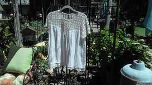 Blusa Johnny Was Peasant M Off-White Marfil Crochet Algodón Túnica Top Boho - Imagen 1 de 5