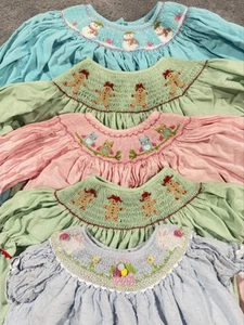Lot of 5 Boutique Girls Smocked Holiday Dresses Various Sizes Sisters Cousins - Picture 1 of 17