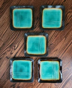 *5* BAUM Galaxy Jade Wavy Square Crackle Luncheon Salad Plates 8½" Immaculate - Picture 1 of 13