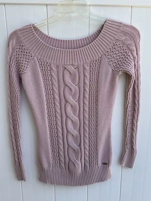 Guess Sweater Women’s Medium Open Cable Knit Cotton Pink - Image 1 of 4