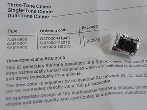 1SAB0600 3 Tone Chime Ic 8 DIP Integrated Circuit IC With Data Sheet 7g EL23 - Picture 1 of 1