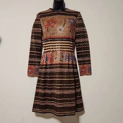 Vintage 60s Parkshire Originals Metallic Op Art Psychedelic Mini Dress Mod Gogo - Image 1 of 4