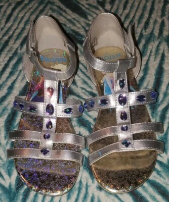 迪士尼 FROZEN Elsa & Anna 凉鞋 银色 带珠宝 闪耀 角斗士带 (X) — 第 1/4 张图片