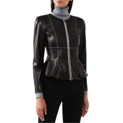 Chaqueta de cuero negra de cordero Giorgio Armani 48 Foto 1 de 4