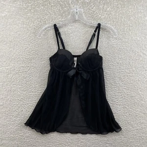 Y2K Vintage Gilligan O'Malley Babydoll Slip Small Black Mesh Bow Padded Cupped - Picture 1 of 12