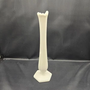 Westmoreland Milk Glass Bud Swung Bud Vase w/Hexagon Shaped Base 10 Inches 1950s - Picture 1 of 7