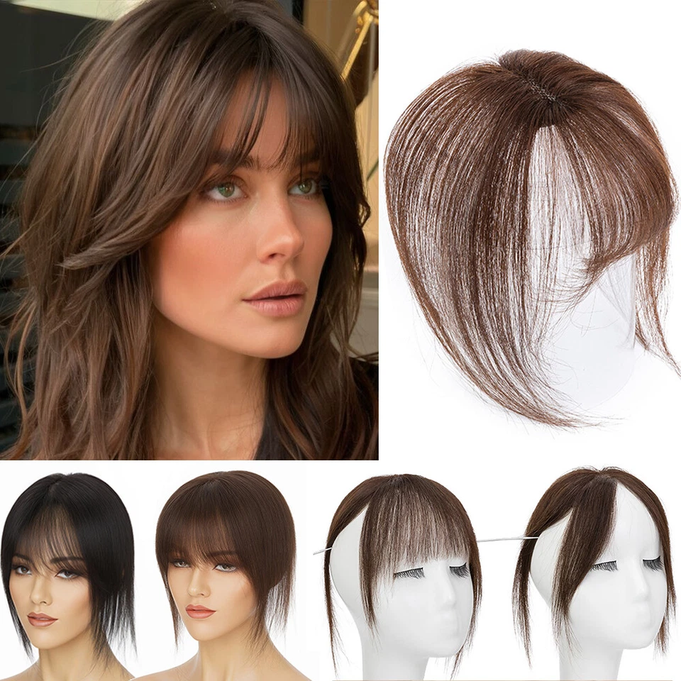 ELAILITE 100% Real Thick Fringe Bangs Clip In Human Hair Extensions One Piece Wispy Bangs