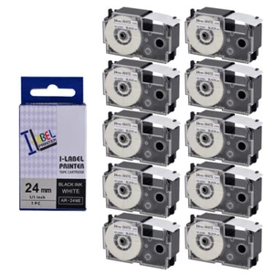 10PK Black on White Tape Cartridge XR-24WE for Casio KL7000 EZ Label 24mm - Picture 1 of 12